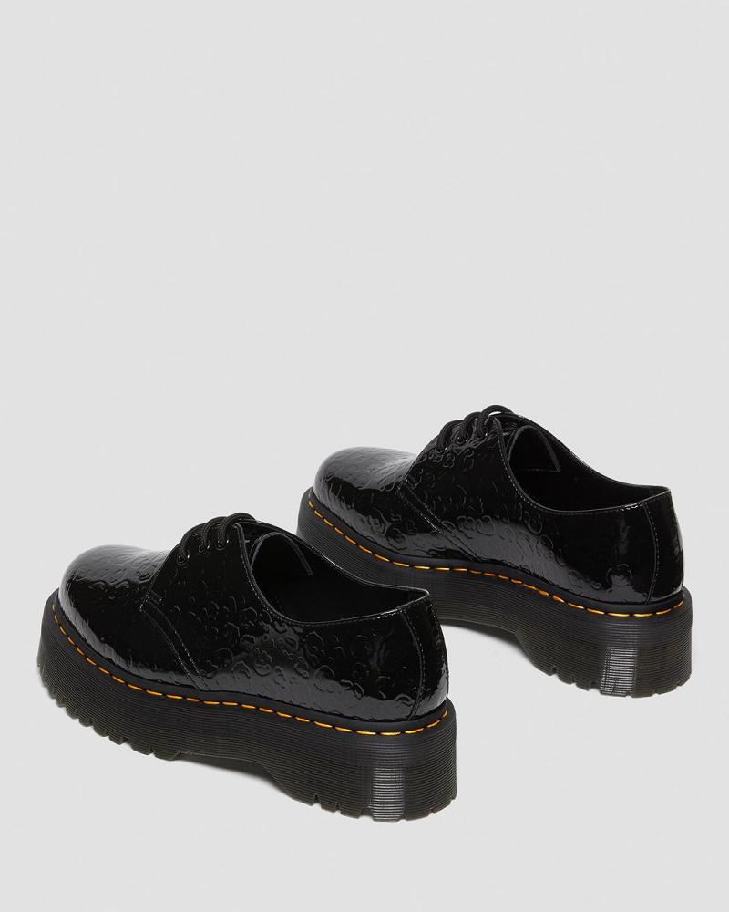 Black / Leopard Women's Dr Martens 1461 Leopard Emboss Patent Leather Platform Shoes | CA 386JPQ